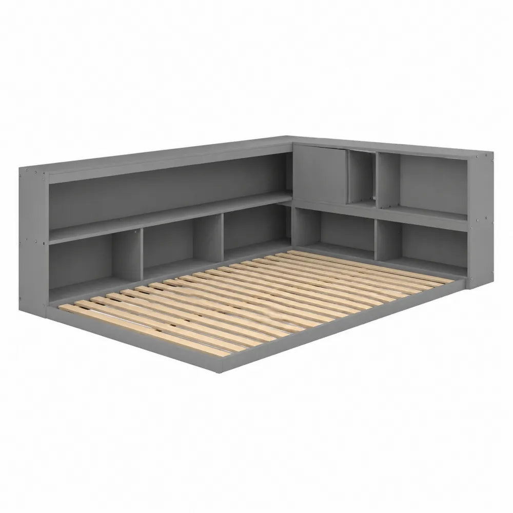 Bett aus Holz mit Regalen 200x90cm Grau