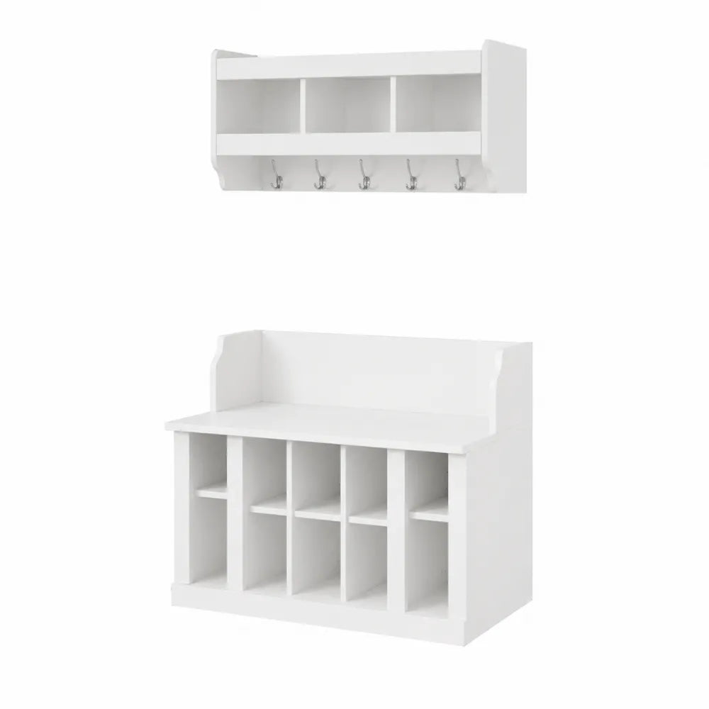 Garderobenmöbel Set Weiß MDF mit Haken und Sitzbank