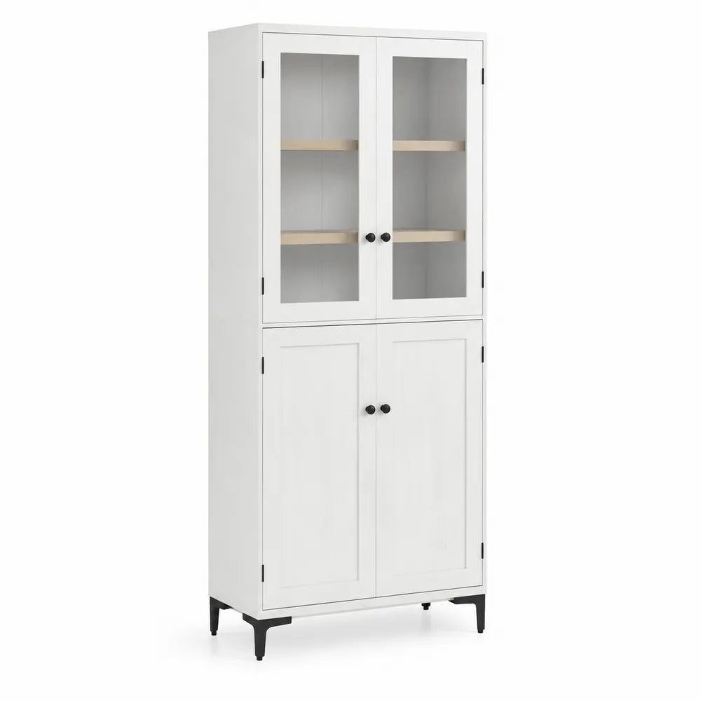 Hochschrank mit Glastüren Weiß MDF 180cm