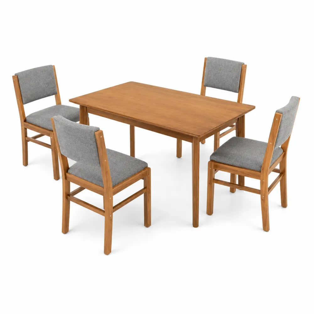 Essgruppe aus Holz mit 4 Polyester-Stühlen