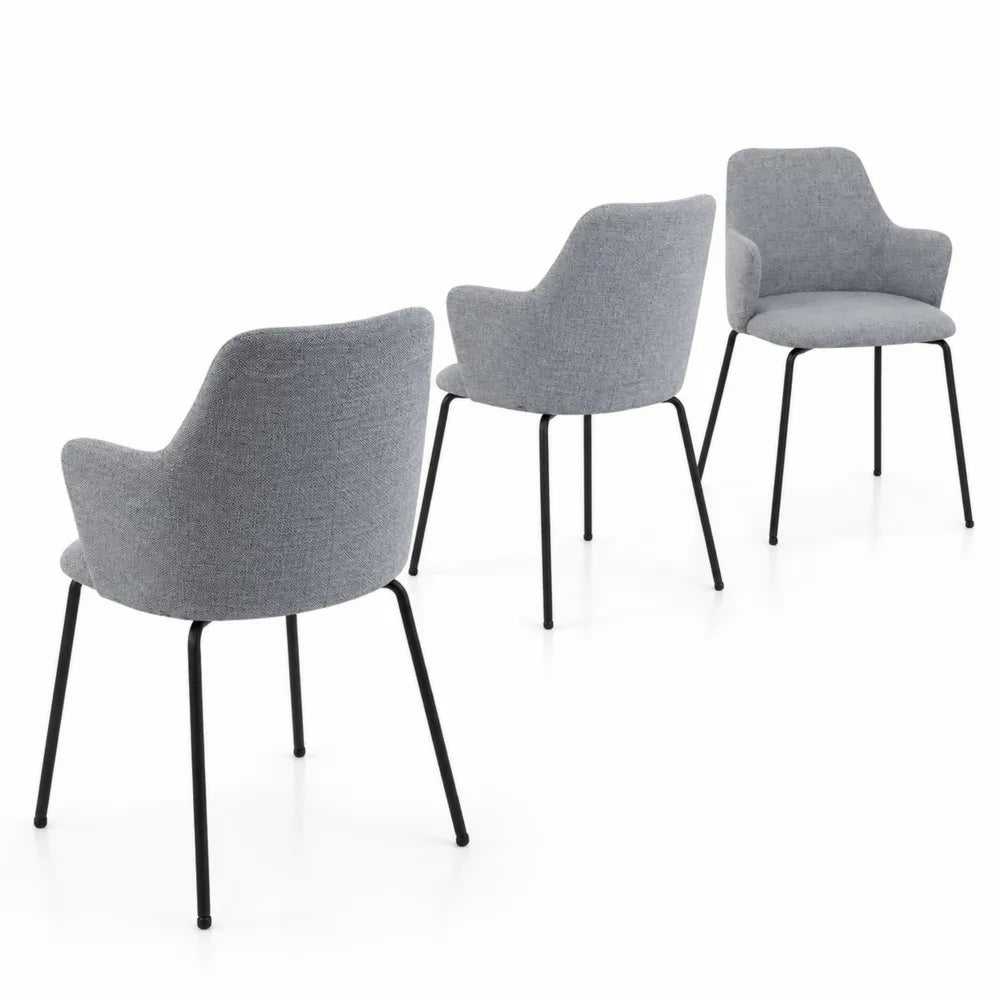 3er Set Stühle Hellgrau Stoff Stahl