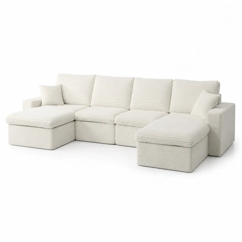 Ecksofa aus Cord Beige 320x160x85 cm