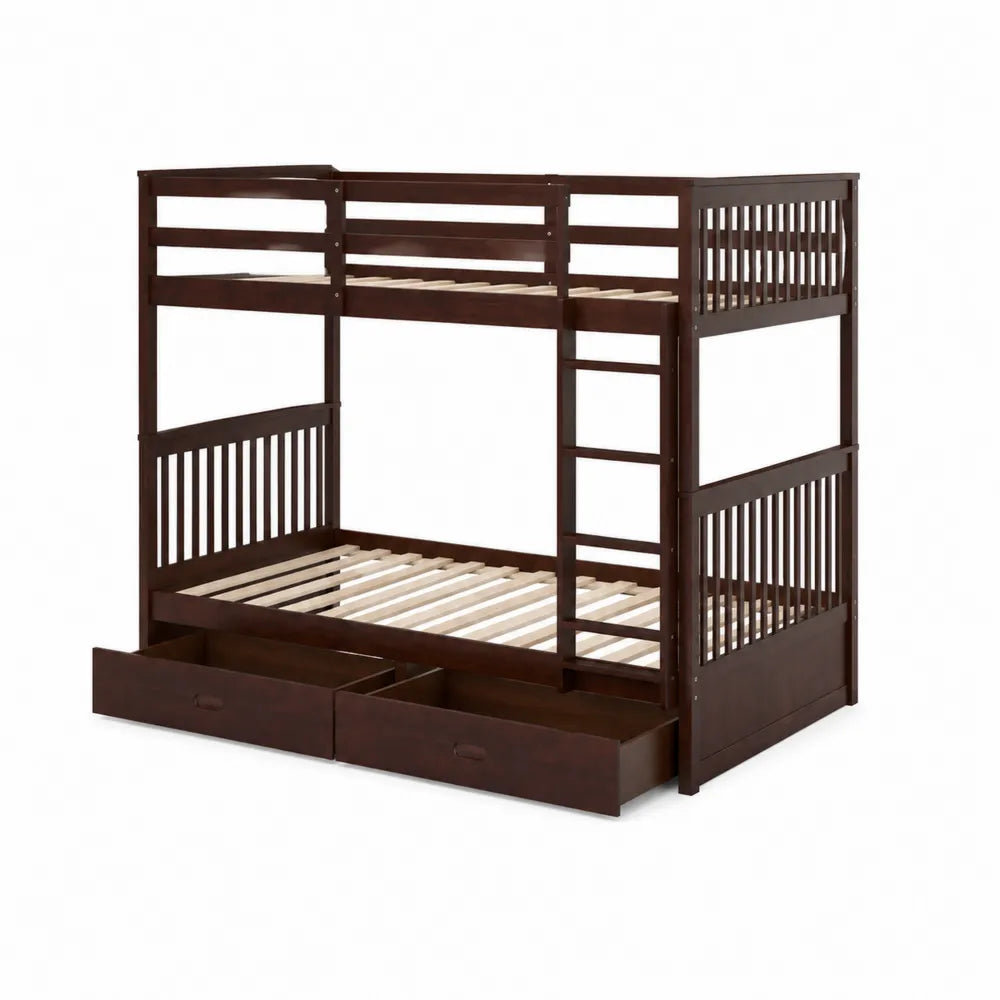 Etagenbett Kiefernholz Dunkelbraun mit Schubladen 200x90 cm