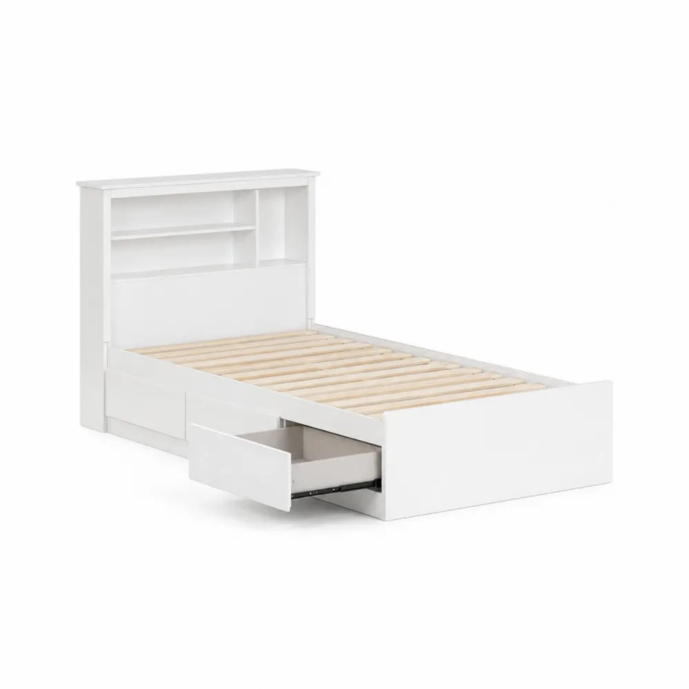Einzelbett mit Schubladen und Regal Kopfteil Massivholz Weiß 90x200 cm