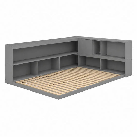 Bett aus Holz mit Regalen 200x90cm Grau