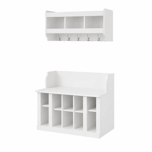 Garderobenmöbel Set Weiß MDF mit Haken und Sitzbank