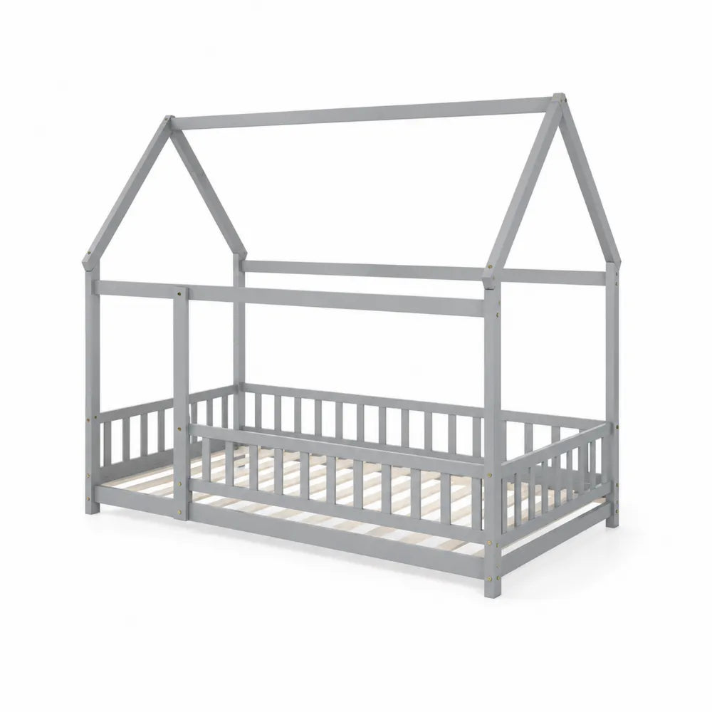 Kinderhausbett aus Kiefernholz Grau 208x98x160 cm