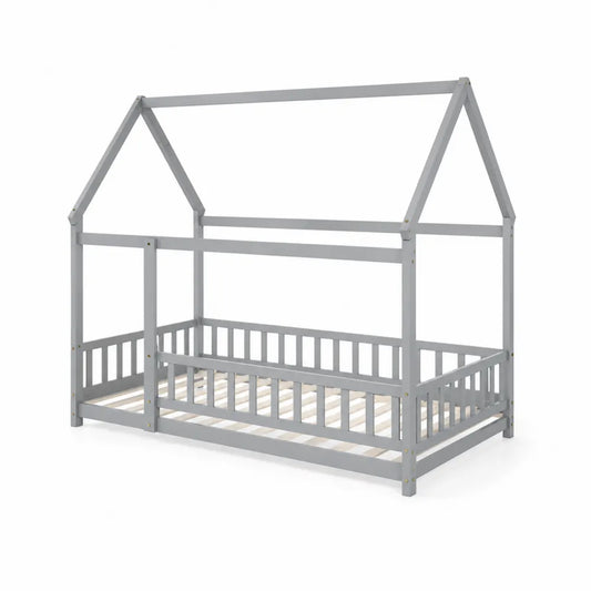 Kinderhausbett aus Kiefernholz Grau 208x98x160 cm