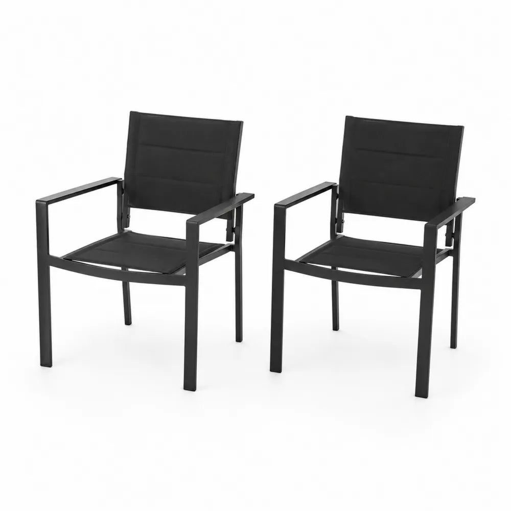 2er-Set Gartenstühle Aluminium Textilen Schwarz