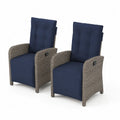 2er Set Gartenstuhl Polyrattan mit Stoffbezug Blau