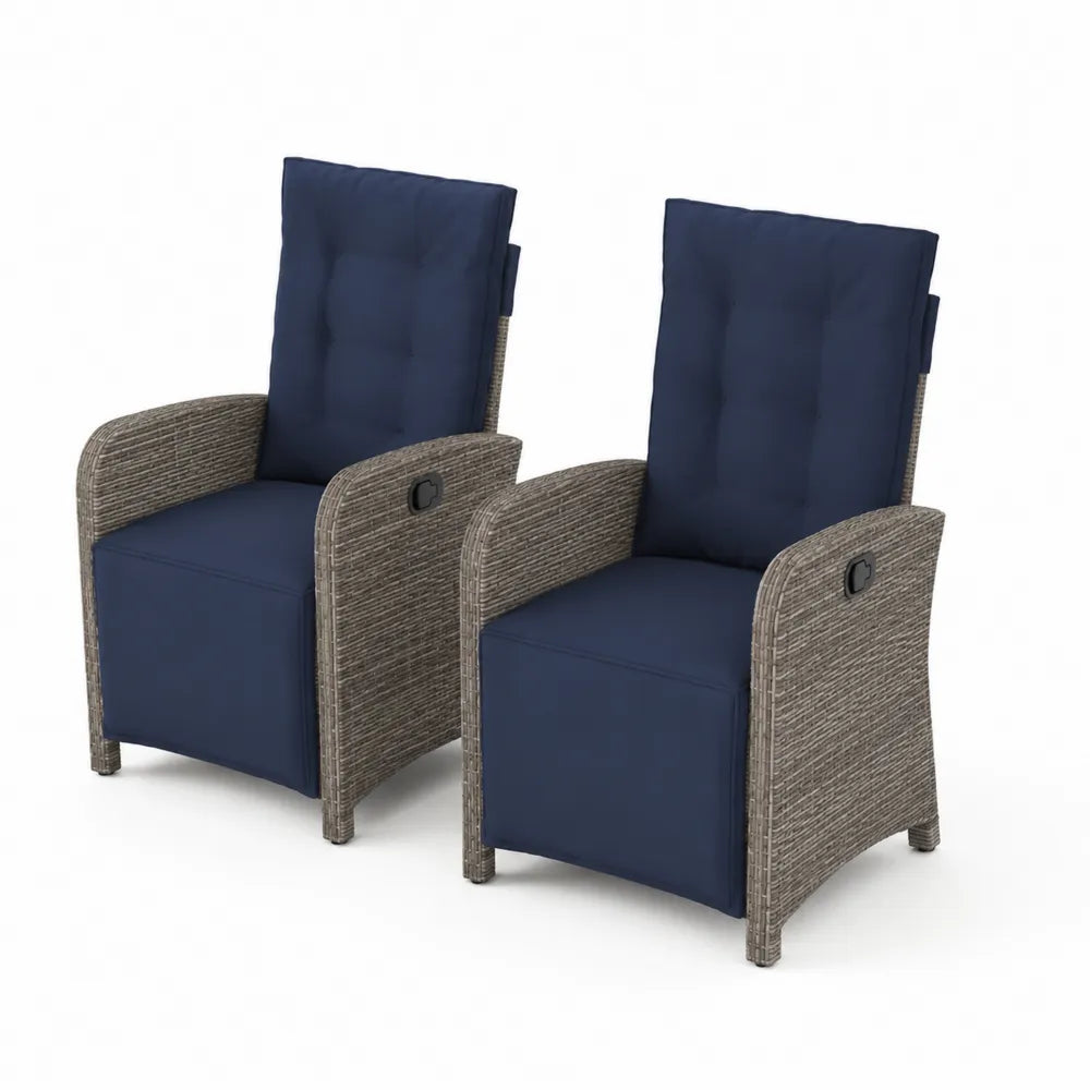 2er Set Gartenstuhl Polyrattan mit Stoffbezug Blau
